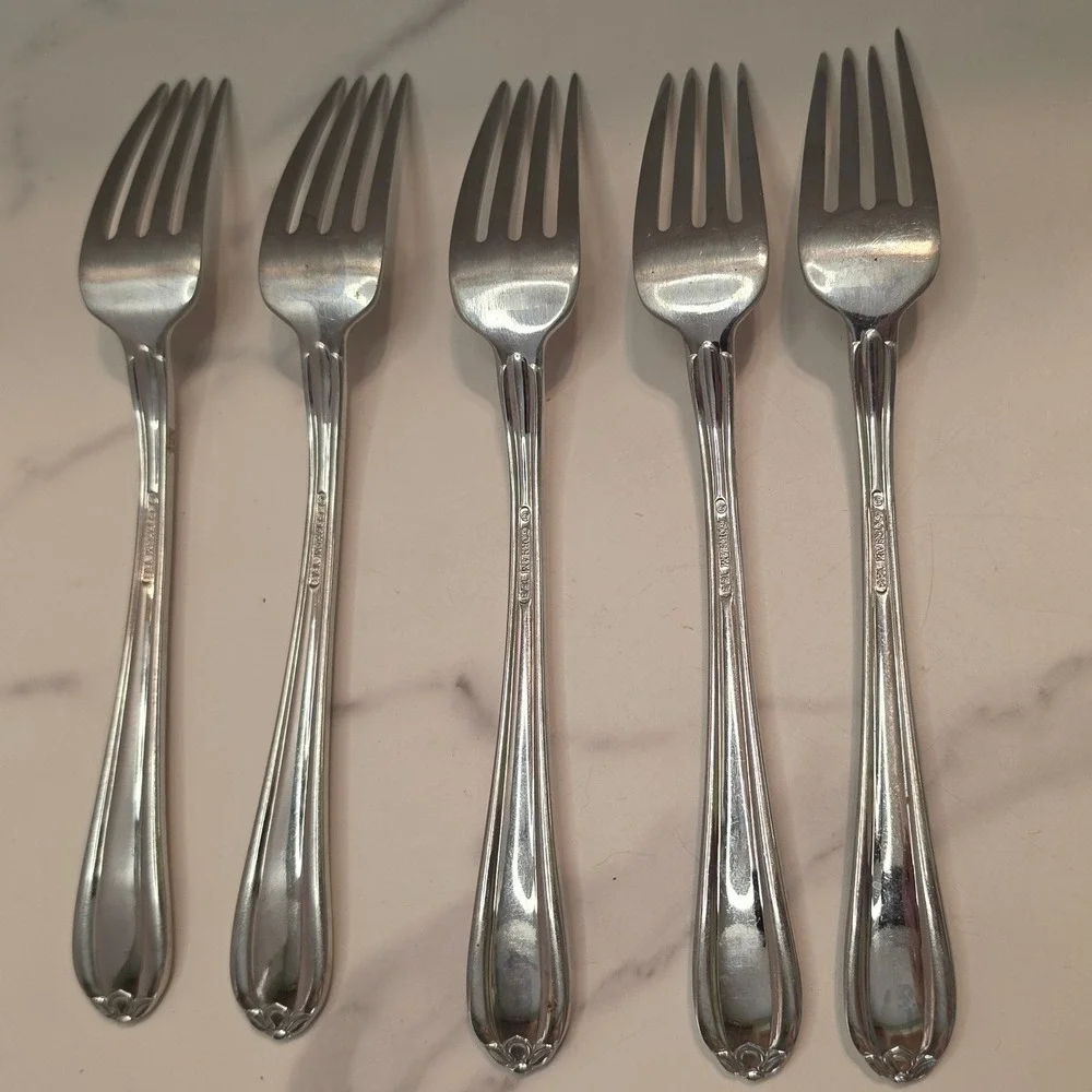 Gorham Melon Bud 18/8 Stainless Steel Dinner Forks Set of 5 Silverware